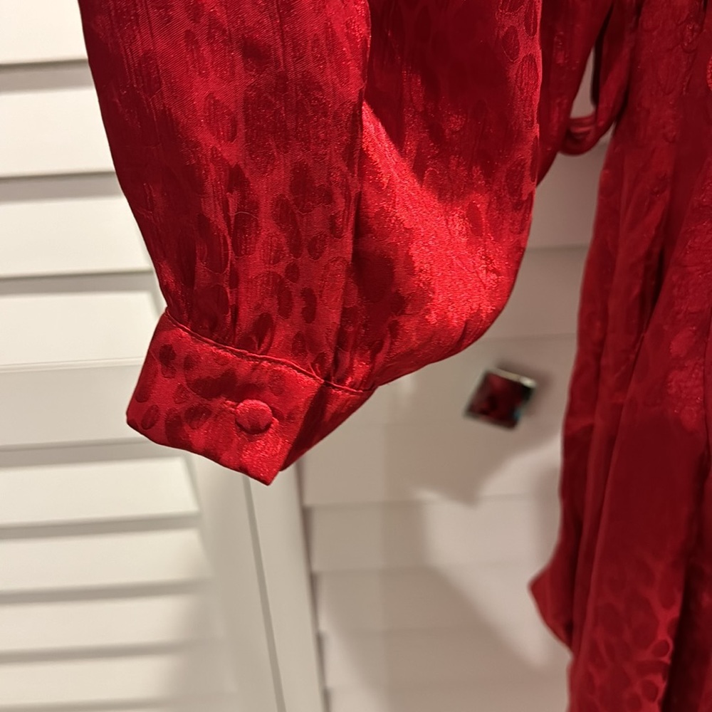MICHAEL Michael Kors NWT Subtle Cheetah Print Wrapped V-Neck Midi Red Dress - Picture 11 of 13